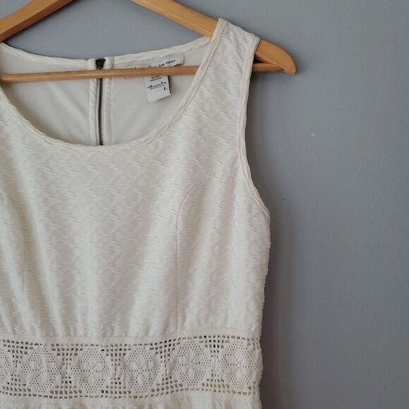 American Rag White Textured Sleeveless Fit Flare Crochet Mini Dress Womens Large - Picture 4 of 9